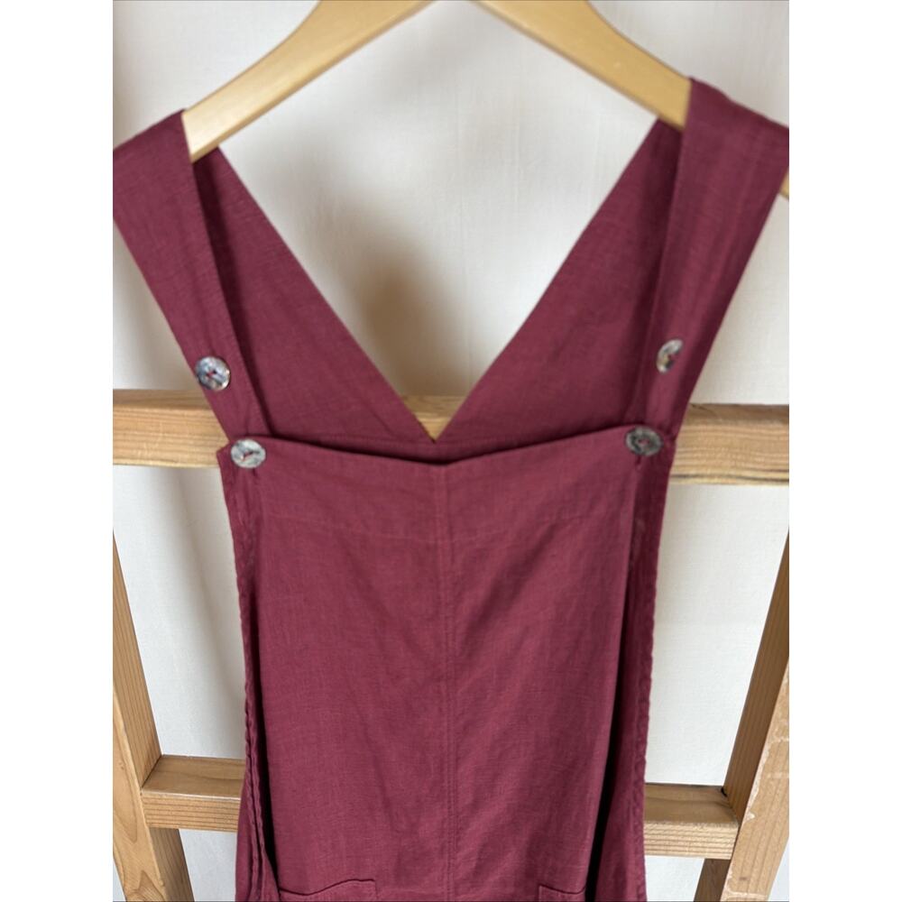 NWT Kleen Red Oversized Linen Wide Leg Short Jumper Overalls #5-0855 Size XS - Picture 2 of 7